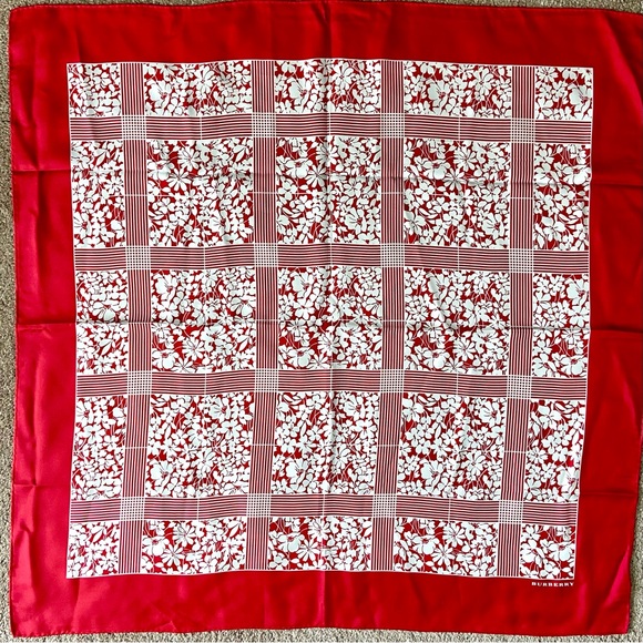 Burberry Square Silk Scarf with Checked Floral Print - Picture 1 of 4
